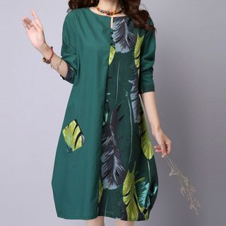 Fumiko Long-Sleeve Leaf Print Dress