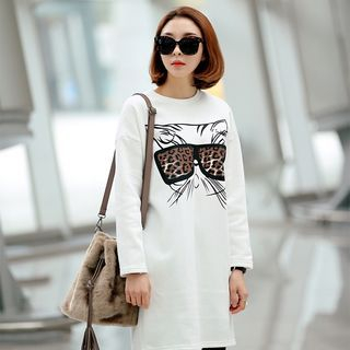 Seoul Fashion Cat Print Brushed-Fleece Pullover Dress