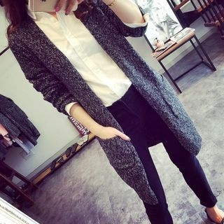 Lucy Girl Open Front Pocketed Knit Long Jacket