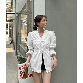 V-Neck Drawcord Peplum Blouse