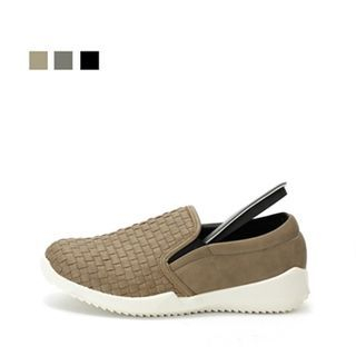 MODELSIS Faux-Leather Woven Slip-Ons
