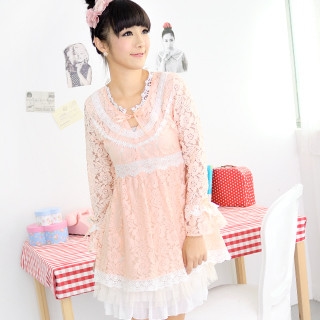 Babydoll Lace Dress Pink - One Size