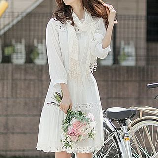 Fashion Street Lace Trim 3/4-Sleeve Dress