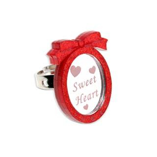 Sweet & Co. Red Glitter Sweet Heart Pendant Silver Ring