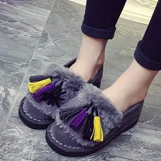 Zandy Shoes Faux-Fur Tasseled Flats