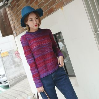 Seoul Fashion Two-Tone Pointelle-Knit Top