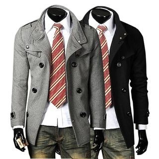 Bay Go Mall Double-breasted Stand-collar Coat