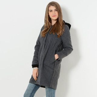 YesStyle Z Detachable Hood Snap-Closure Coat Charcoal Gray - One Size