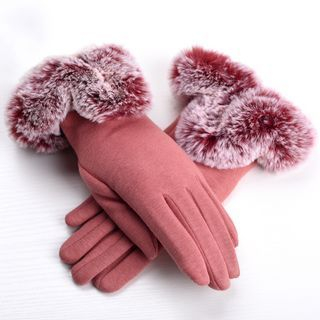 RGLT Scarves Faux-Fur Trim Gloves