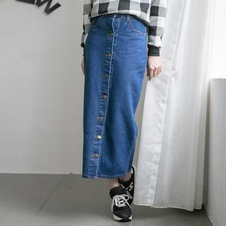 Tokyo Fashion Button-Front Denim Long Skirt