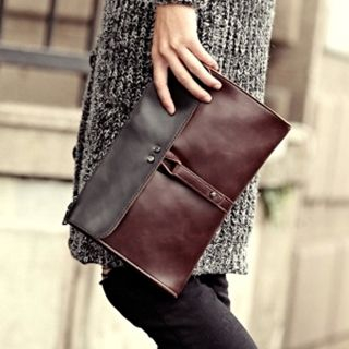 BagBuzz Two-Tone Faux Leather Clutch