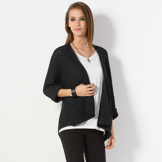 YesStyle Z Batwing-Sleeve Open-Front Cardigan Dark Gray - One Size