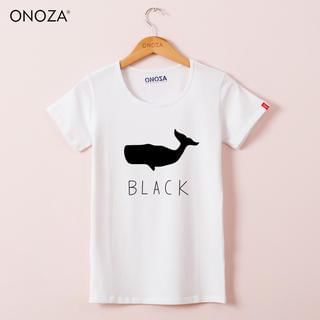 Onoza Short-Sleeve Whale-Print Lettering T-Shirt