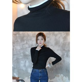 DEEPNY Piped Mock-Neck Ribbed Top