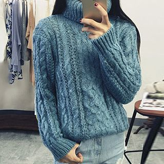Polaris Stand Collar Cable Knit Sweater
