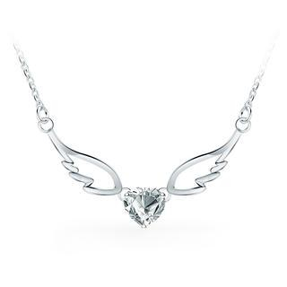 BELEC 925 Sterling Silver Angel Wings Pendant with White Cubic Zircon Necklace