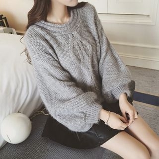 Colorful Shop Puff-Sleeve Jacquard Sweater