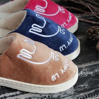 iswas Lettering Print Embroidered Slippers
