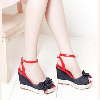 "Bow" Denim Wedges