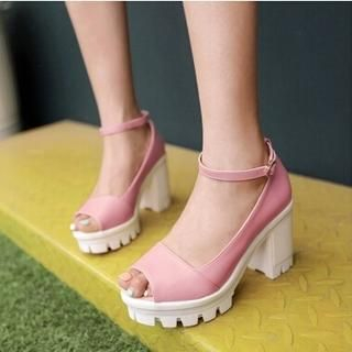 Tomma Peep-Toe Platform Block Heels