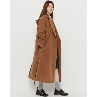 Someday, if Notched-Lapel Wool Blend Coat with Belt