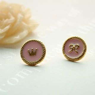 Pink Crown & Bow Earrings Pink - One Size