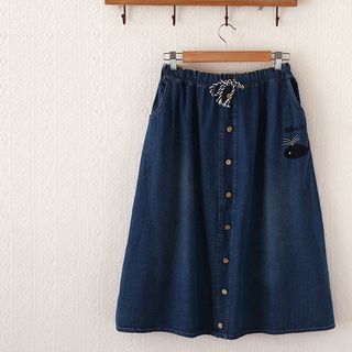 P.E.I. Girl Embroidered Whale Button-front Denim Skirt