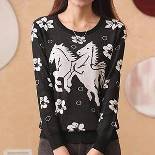 Cotton Candy Horse Pattern Sweater