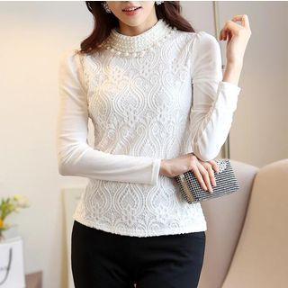 Sienne Long-Sleeve Lace Panel Blouse
