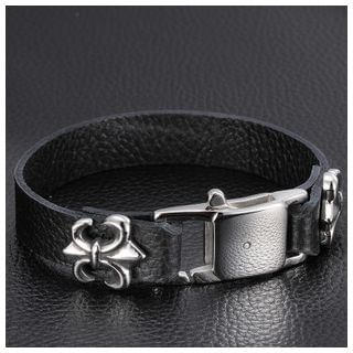 Carobell Fleur-de-lis Genuine Leather Bracelet