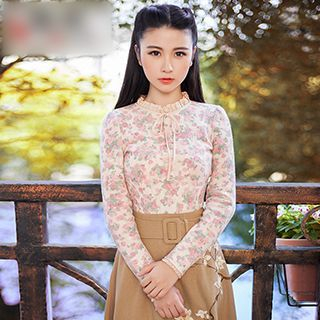 GU ZHI Long-Sleeve Ruffled Floral Top