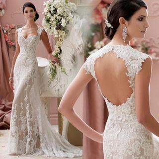 Angel Bridal Sleeveless Cutout-Back Lace Evening Dress