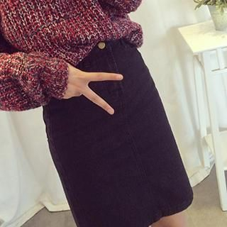 Eva Fashion Slit-Back Denim Pencil Skirt