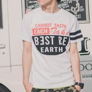 SeventyAge Short-Sleeve Striped Lettering T-Shirt