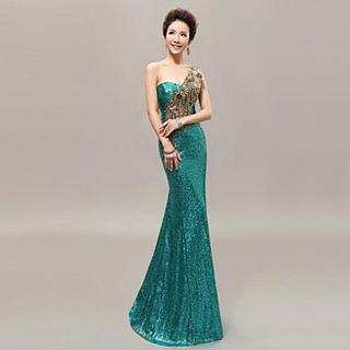 Posh Bride One-Shoulder Sequined Sheath Evening Gown