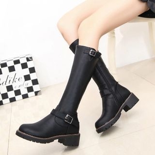 Amy Shoes Buckled Studded Riding Boots