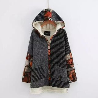 Aigan Printed Panel Hooded Fleece-Lined Coat