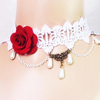 Fit-to-Kill Gothic Lace Rose Necklace  White - One Size