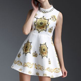 Kotiro Crown Print Sleeveless A-Line Dress