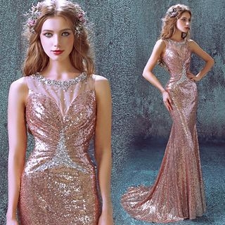 Angel Bridal Sequined Rhinestone Evening Gown