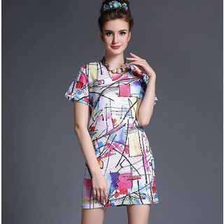 Ovette Short-Sleeve Patterned A-Line Dress