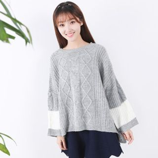 11.STREET Contrast Color Hedging Bat Sleeve Sweater