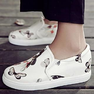 Gizmal Boots Butterfly Print Canvas Slip Ons