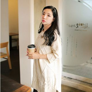 Cherryville 3/4-Sleeve Cable-Knit Mini Dress