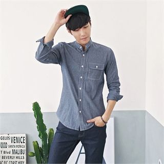 MITOSHOP Mandarin-Collar Denim Shirt