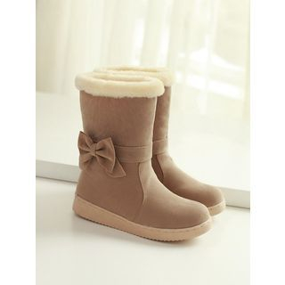 Pangmama Bow Accent Fleece Lined Short Boots