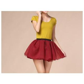 Strawberry Flower Elastic-waist Tulle Skirt