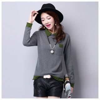 Mistee Collared Color-Block Knit Top