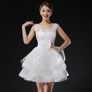 Royal Style Lace Panel Short Wedding Dress