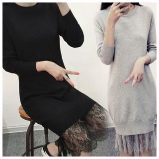 YIJINGMEI Plain Slim-Fit Lace Knit Dress